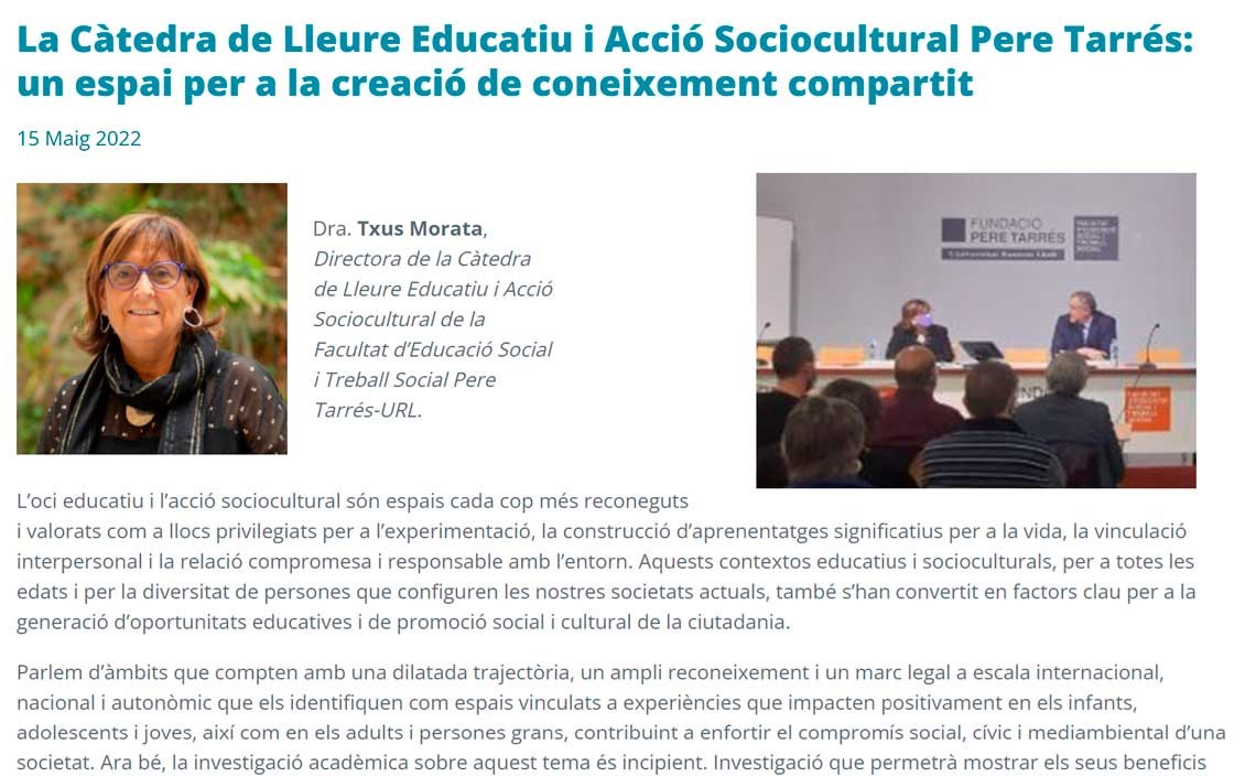 La Cátedra de Ocio Educativo y Acción Sociocultural Pere Tarrés: un espacio para la creación de conocimiento compartido