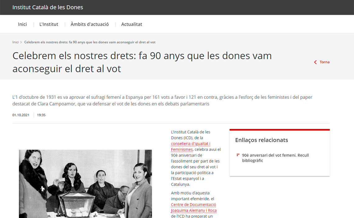 Història de l’aprovació del sufragi femení a Espanya (Institut Català de les Dones)