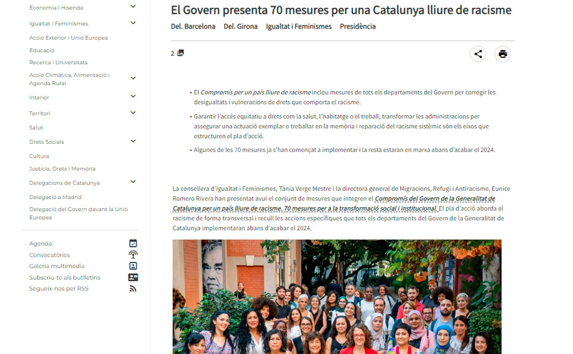 Compromís del Govern de la Generalitat de Catalunya per un país lliure de racisme