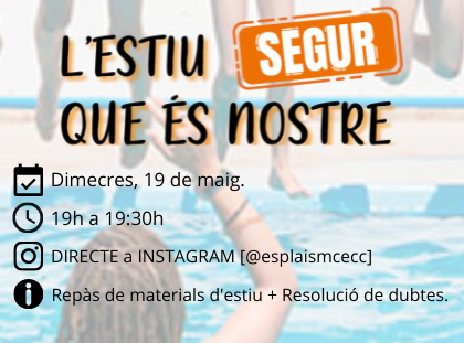 Teniu dubtes sobre les activitats d'estiu? Us els resolem en directe el 19 de maig!