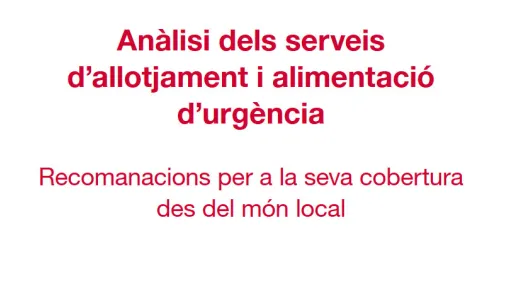 Portada d'una publicació de la Fundació Pere Tarrés: Anàlisi dels serveis d'allotjament i alimentació d'urgència