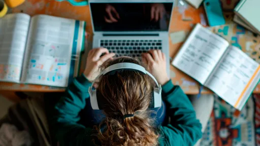 Noia estudiant amb l'ordinador