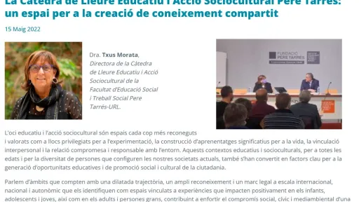 La Càtedra de Lleure Educatiu i Acció Sociocultural Pere Tarrés: un espai per a la creació de coneixement compartit