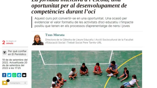 La jornada intensiva a l’escola, una oportunitat per al desenvolupament de competències durant el lleure