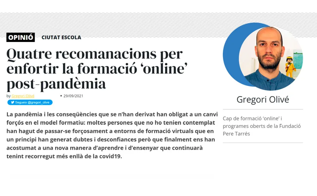 Quatre recomanacions per enfortir la formació ‘online’ post-pandèmia