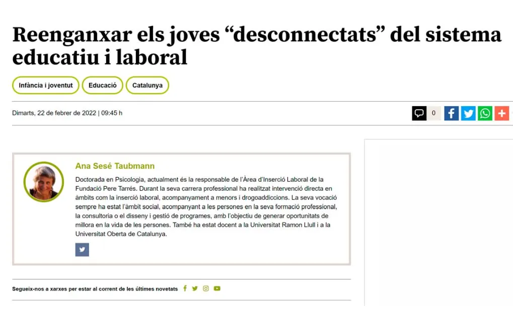 Reenganxar els joves “desconnectats” del sistema educatiu i laboral
